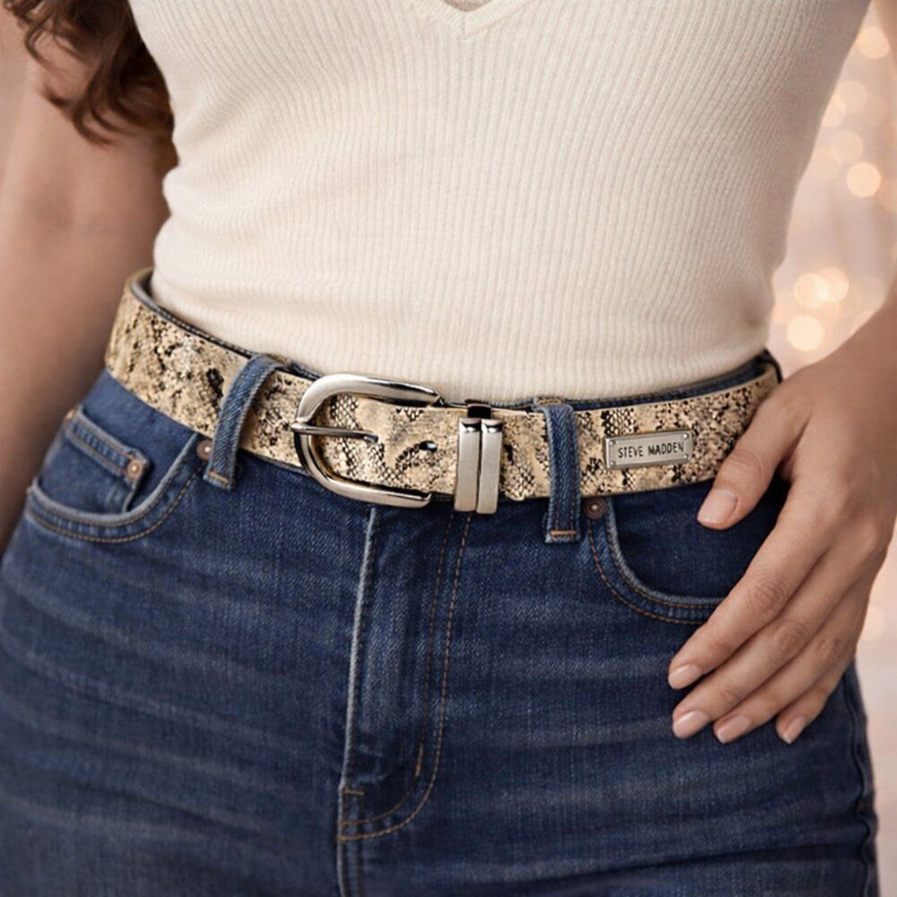 Steve Madden Snakeskin Print Belt Silver Buckle NWT